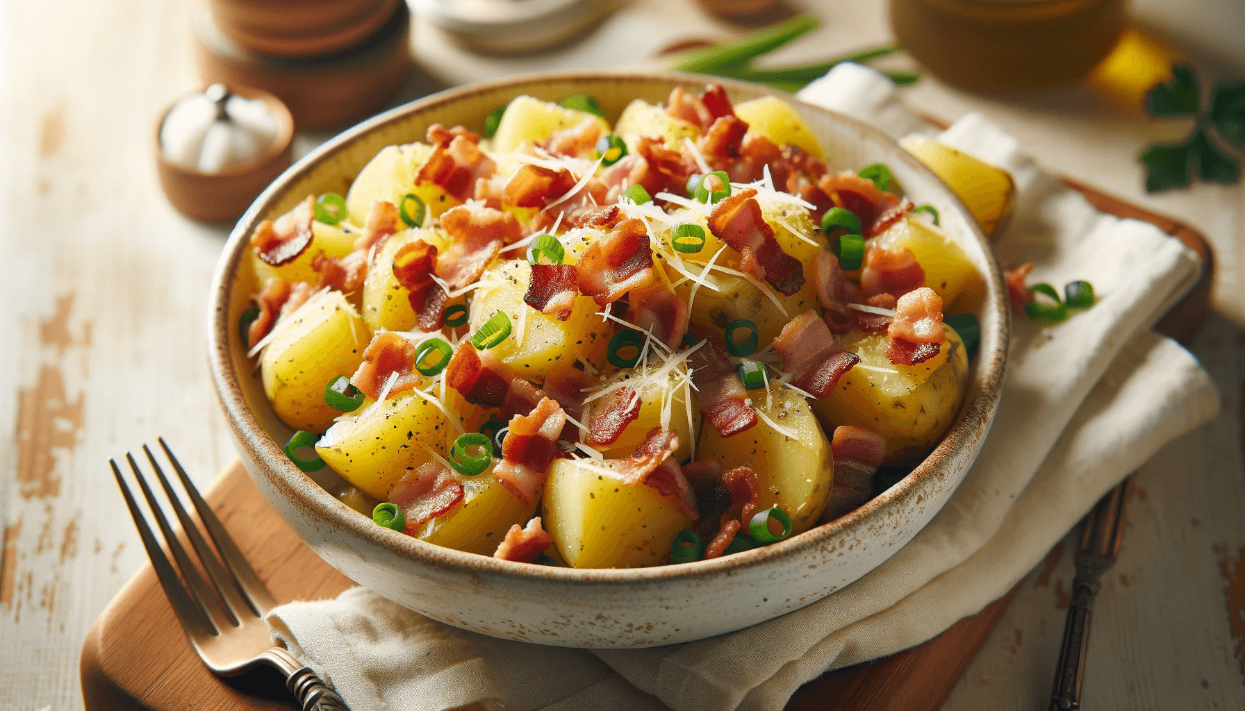 Gebackener Kartoffelsalat mit Bacon und Parmesan